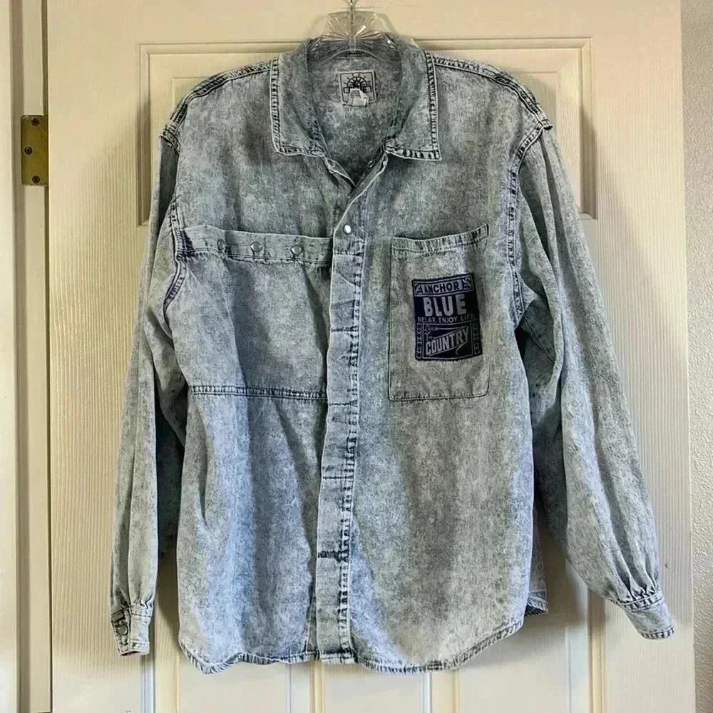 Vintage Anchor Blue Acid Wash Top